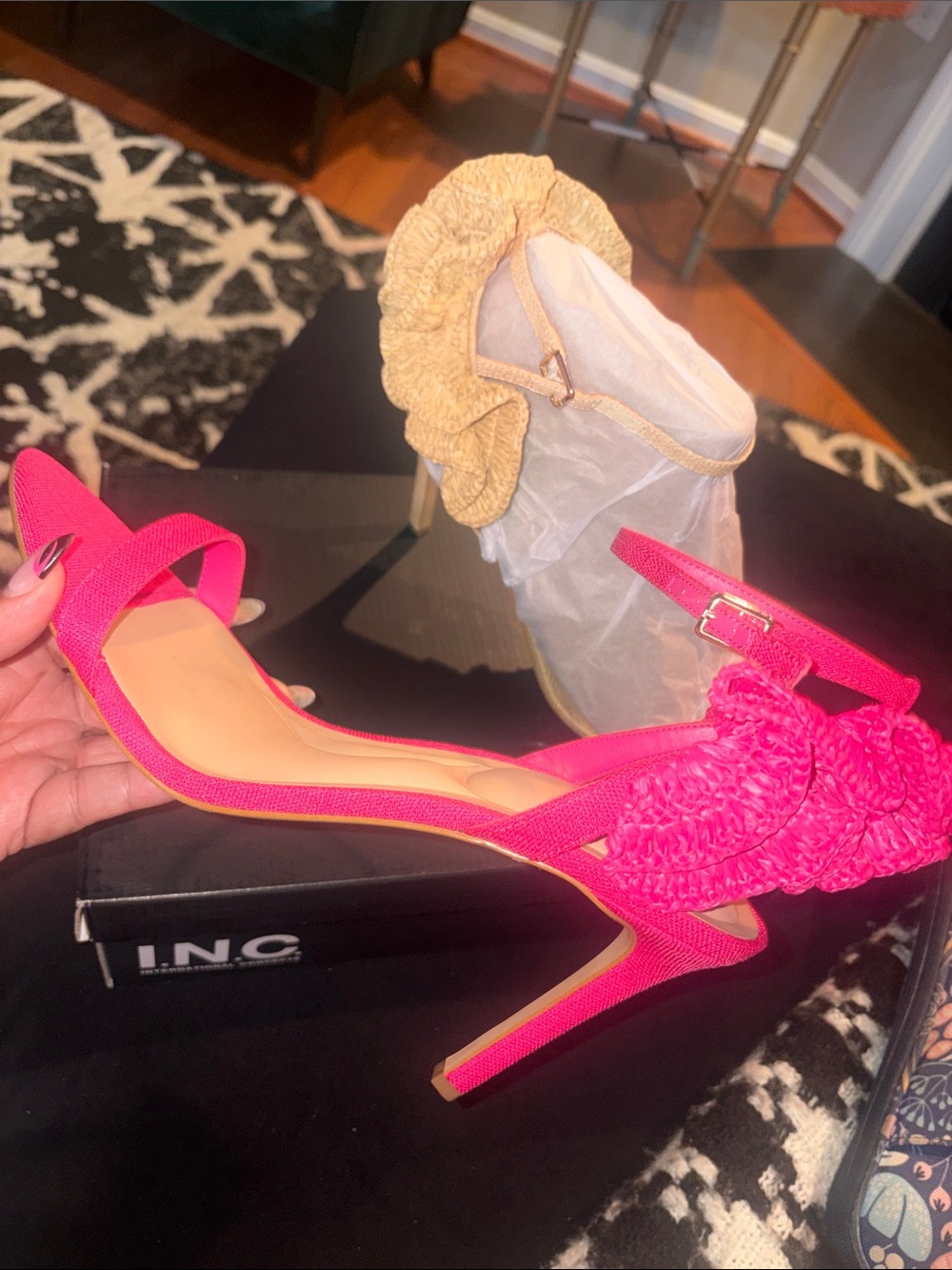 INC International Concepts Fuchsia & Nude Pointed Toe Ruffle Stiletto Heels NEW